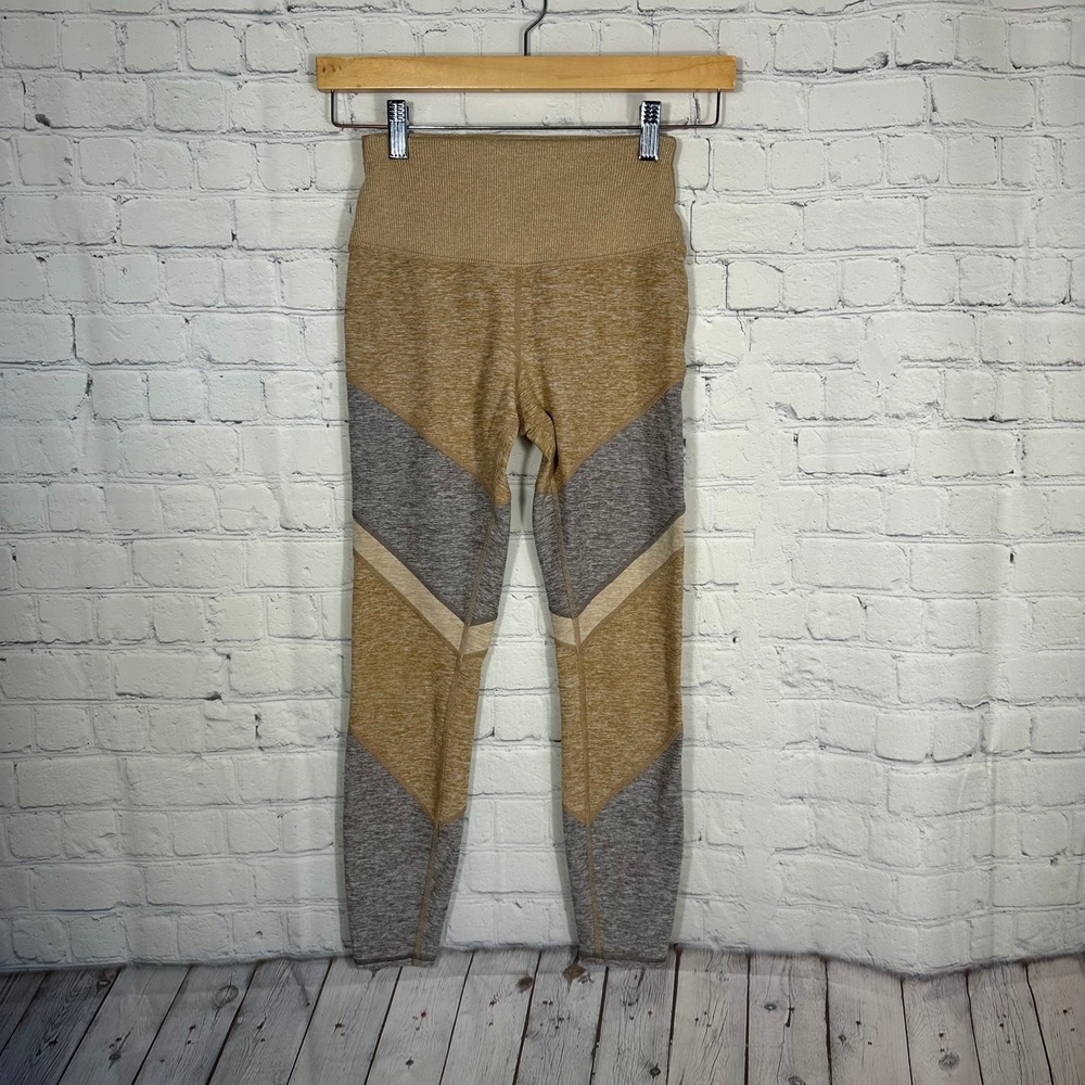 Alo Yoga High Waist Alosoft‎ Chevron Colorblock Leggings Tan Brown XS